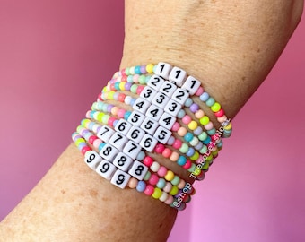 Kawaii Style Angel Number Bracelet with 4mm rainbow colored gumball beads - 11:11 - 444 - fun maximalist astrology zodiac bracelet
