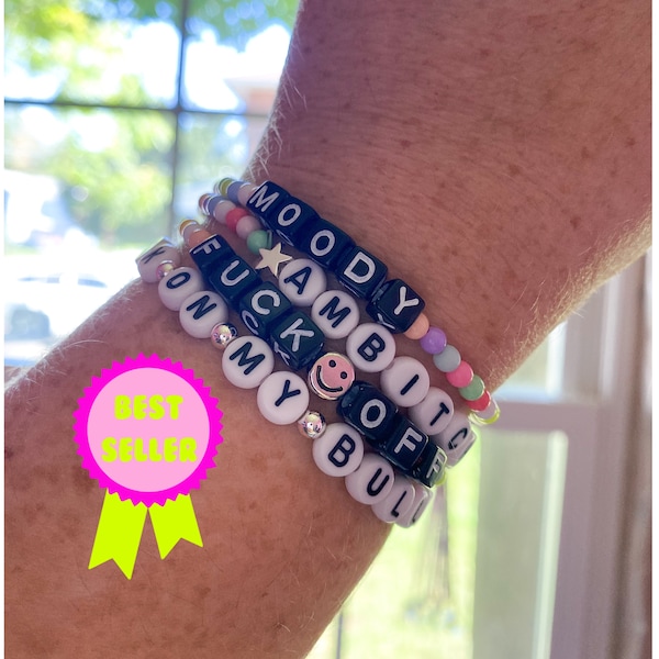 The Original Swear Words of Wisdom Pastel Gumball beaded bracelet with silver accent beads