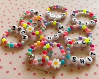 Swear Words of Wisdom Gumball Beaded Ring - Daisy Flower Ring - Disco Ball Ring