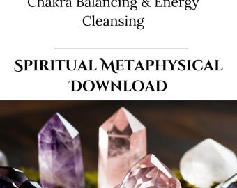 May include: A digital guide to crystal healing, chakra balancing, and energy cleansing. The cover features a variety of crystals on a bed of moss, with the text "CRYSTAL HEALING E-BOOK", "SPIRITUAL METAPHYSICAL DOWNLOAD", and "EASY MONEY MAMA".