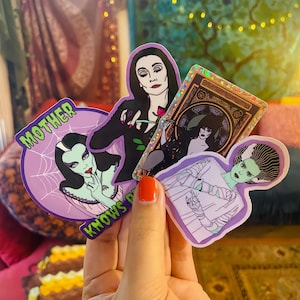 Glamor Ghoul waterproof Sticker Pack: Elvira, Lily Munster, Morticia, &  Bride of Frankenstein | Glamour Ghoul Water Bottle Sticker Pack