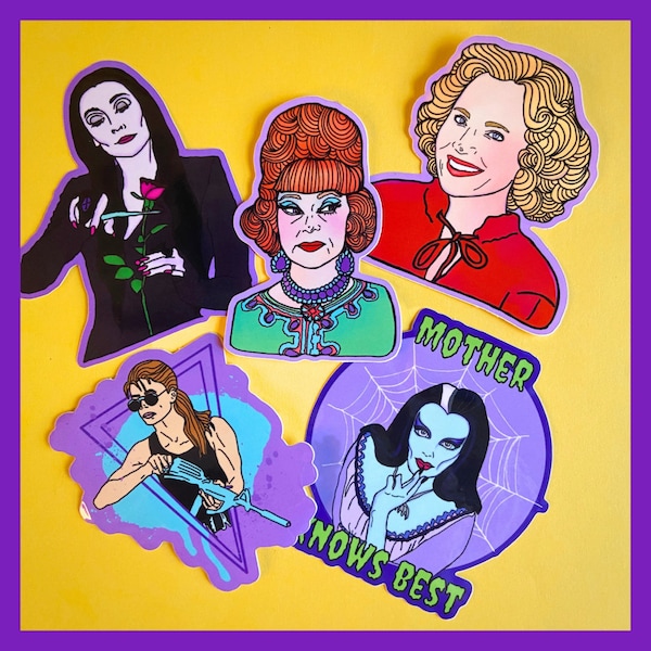 I’m a Cool Mom Sticker Pack: Endora, Lily Munster, Morticia, Sarah Connor & Kitty Forman