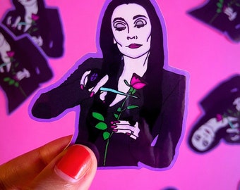 Morticia Loves Roses Water Bottle Sticker