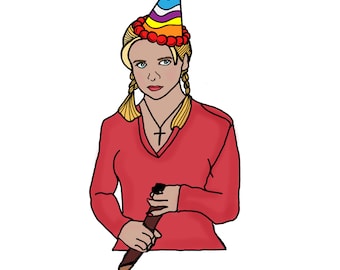 Funny Buffy Birthday Card: Hand-Drawn Illustration (PDF)