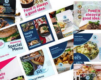 70 Food Instagram Post Template|Food Instagram Template | Dietician Instagram Posts | Food Blogger Canva Template | Instagram Templates