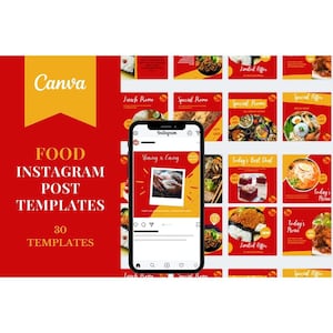 30 Food Instagram Post Template For Food Business, Food Blogger, Food Promo, Editable In CANVA