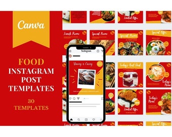 30 Food Instagram Post Template For Food Business, Food Blogger, Food Promo, Editable In CANVA