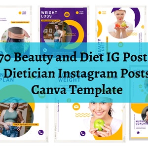 Beauty and Diet IG Post Canva Template | Dietician Instagram Posts | Food Blogger Canva Template | Instagram Templates