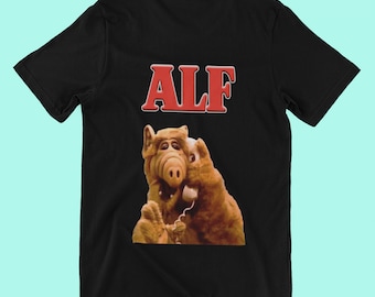 Alf op de Telefoon 80's Tee Shirt |  Alf de Alien Vintage 80's Shirt |  Alf en Lucky the Cat 80's T-shirt