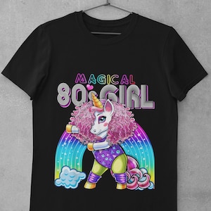 80&#39;s Girl Unicorn Tee Shirt | Retro Magical Unicorn Eighties Shirt | Rainbow Magic Unicorn 80&#39;s tshirt