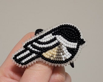 Beaded Chickadee Pin/Earrings - made to order