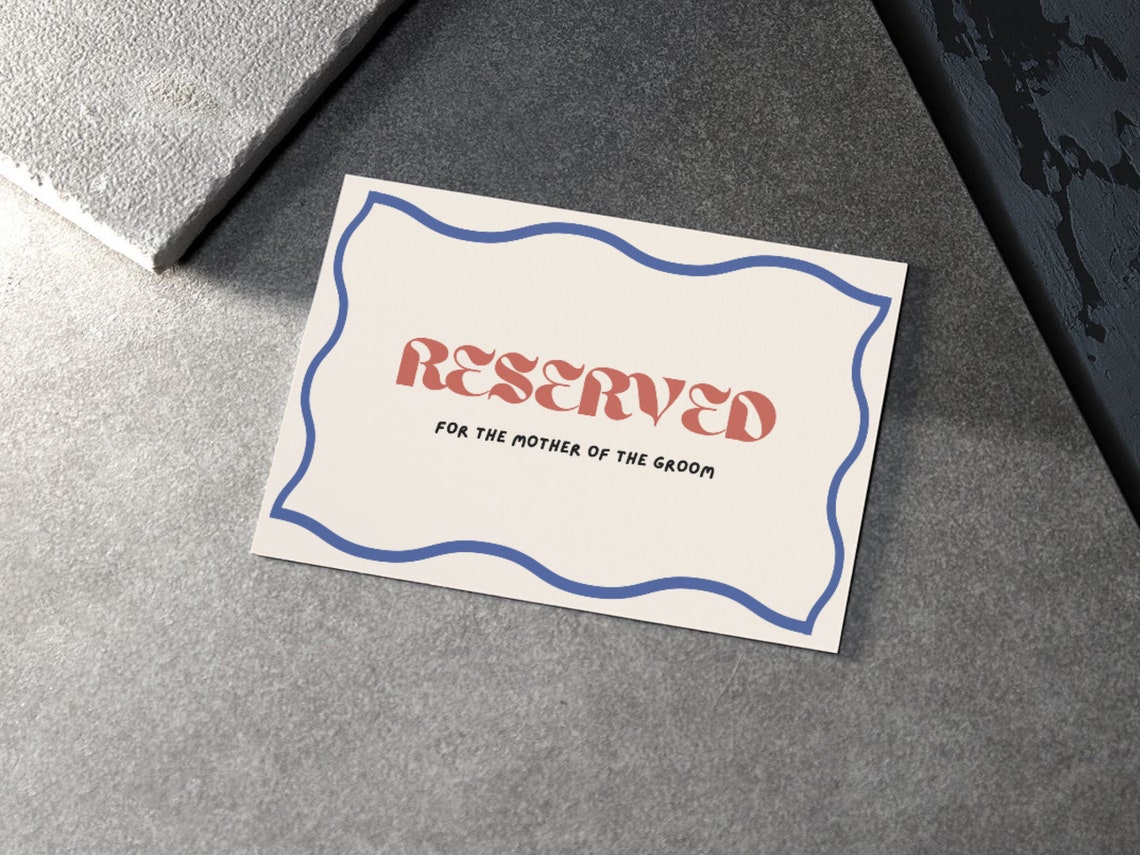6 X Reserved Wedding Seating Signs Ceremony Reserved Sign, Wavy ...