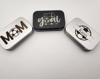 Boîtes de football pour maman ou enfant | Petite boîte métallique altoïde à charnière en métal avec des motifs de football