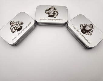 Boîtes Père Noël Swole | Petites boîtes métalliques Altoid avec le Père Noël Super Buff et les jeux de mots