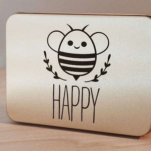 Custom Printed Metal Gold Tin Engraving | Personalized tins for gifts and storage with custom laser engravings for messages or images
