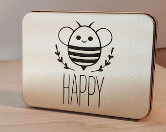 Gravure sur étain en métal doré personnalisée | Boîtes personnalisées pour cadeaux et rangements avec gravures laser personnalisées pour messages ou images