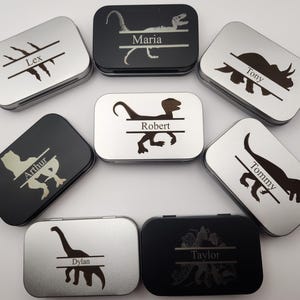 Personalized Dinosaur Tin | Small Metal Hinged Altoid Tin with Custom Name