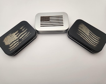 Boîtes métalliques drapeau américain | Petite boîte métallique altoïd à charnière en métal avec drapeau des États-Unis