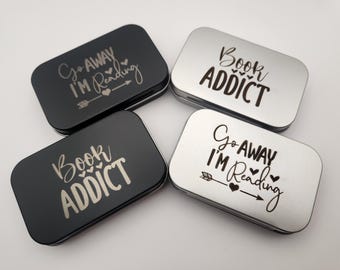 Boîtes rat de bibliothèque | Petite boîte en métal altoïde à charnière avec gravure pour les amateurs de lecture