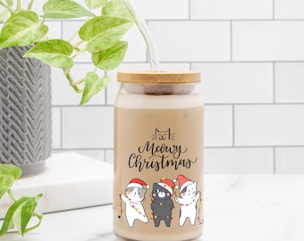 CAT Mom Glastasse, Beste Mutter Geschenk, Weihnachten Katze Santa Weihnachten, Glasdose 16oz