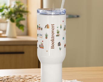 Booktrovert - Bücherwurm | Bücherwurm Geschenke | Trinkgefäß | Becher Booktrovert Reisebecher mit Henkel