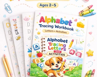 Alphabet-Ablaufverfolgungs-Arbeitsbuch, Buchstaben und Aktivitäten für Kleinkinder im Alter von 2 bis 5 Jahren (druckbare PDF-Download)