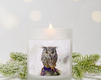 Twilight Owl Handgefertigt von Künstlerin Ekaterina Kronberg Kerze Frostglas Hand gegossen 11 oz