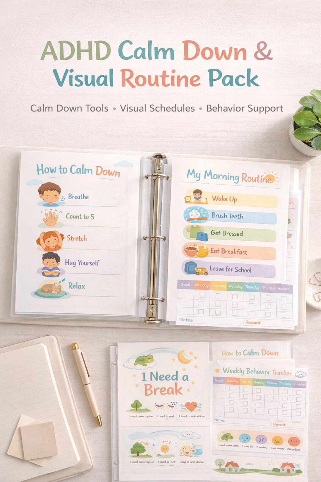 ADHD Visual Routine Pack, Calm Down Tools, Behavior Support (PDF ...