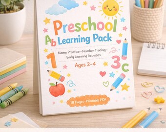 Vorschul-Übungspaket | Namen schreiben, Zahlen verfolgen & Lernaktivitäten für Kleinkinder | Druckbare Arbeitsblätter
