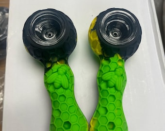 Pipa de silicona para fumar tabaco, colores rasta (paquete de 2)