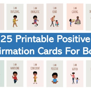 Tarjetas de afirmación positiva para niños negros, tarjetas motivacionales, afirmaciones diarias, niños BIPOC, imprimibles