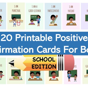 Affirmationskarten für schwarze Jungen, Motivationskarten, Positivitätskarten, tägliche Affirmationen, BIPOC Kinder