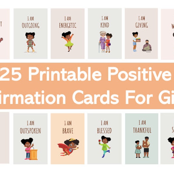 Positive Affirmation Cards For Black Girls, Motivational Cards, Daily Affirmations, BIPOC Kids, Printable