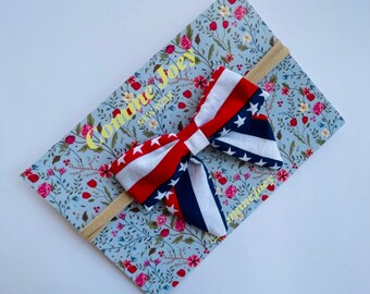 Handmade USA Flag Bow: Patriotic 4th of July Headband