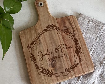 Wedding Gift, Personalized Acacia Wood Cutting Board, Large Engraved Grill Board, Pizza Board, Decorative Board