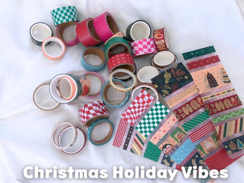 Washi Tape Samples | Cute Kawaii, Vintage, Coquette Sampler Card for Journaling and Planner Accessories Christmas
