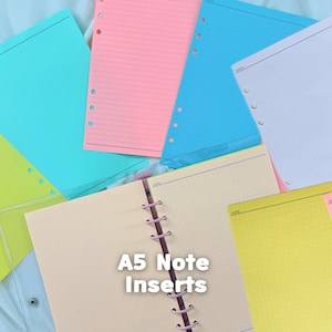 A5 Note Refills | Lined, Grid, Dotted, Blank | 6 Hole Ring Binder Planner | Colored Paper Inserts & Loose Leaf | Custom Journal