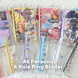 A6 6 Hole Ring Binder | Personal Size Clear PVC Cover |  Refillable Planner & Journal | Transparent Shell for Photo card Deco, DIY