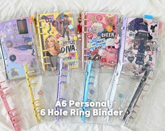 A6 6 Hole Ring Binder | Personal Size Clear PVC Cover |  Refillable Planner & Journal | Transparent Shell for Photo card Deco, DIY