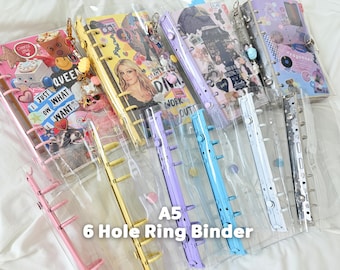 A5 6 Hole Ring Binder | Clear PVC Cover |  Refillable Planner & Journal | Transparent Shell for Photo card Deco, DIY