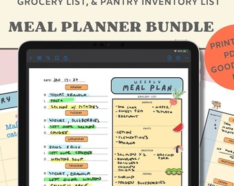 Planificador de comidas semanal imprimible - Lista de compras imprimible - Planificador de comidas semanal