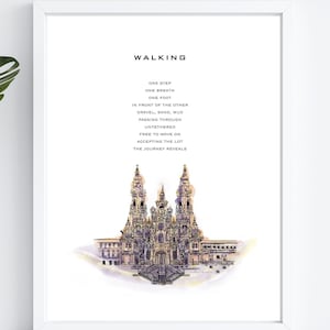 Camino de Santiago - Poesía - Recuerdo - Catedral de Santiago de Compostela Acuarela - Regalo de Descarga Instantánea