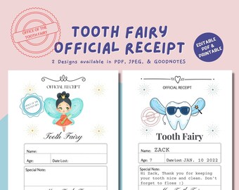 Tooth Fairy Note- Instant Download - Tooth Fairy Certificate- Tooth Fairy Receipt