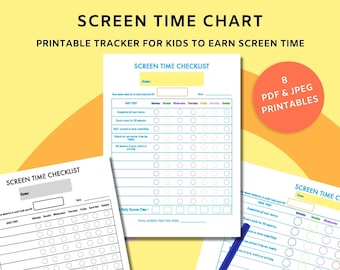 Kids Screen Time Checklist - Chore Chart - Printable Screen Time Tracker - Earn Screen Time