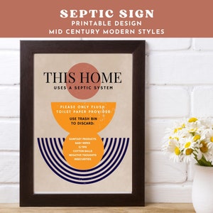 Septic Tank Sign - Septic Bathroom Sign - Toilet Paper Only Sign - Mid Century Wall Art - Printable Sign