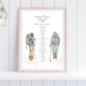 Poster regalo per la famiglia del Cammino - Ritratto di famiglia del Cammino - Gruppo del Cammino - Regalo di escursionismo personalizzato - Mappa del percorso - Ritratto da foto