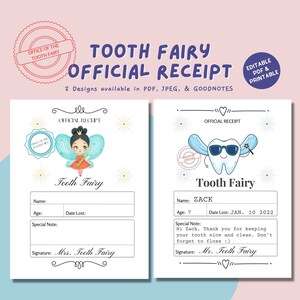 Nota sulla fatina dei denti - Download istantaneo - Certificato sulla fatina dei denti - Ricevuta sulla fatina dei denti