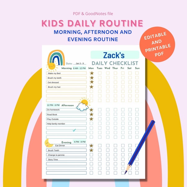 Kids Daily Routine Chart - ADHD Planner - Printable Planner