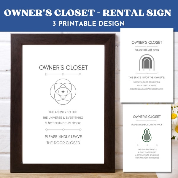 Closet Door Sign - Owner's Closet Sign - Rental Property Sign - Printable