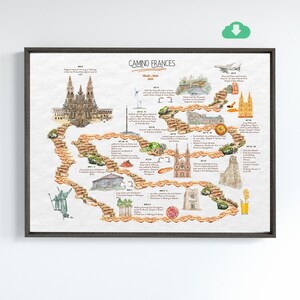 Carte du Camino de Santiago - Journal personnalisé du Camino Frances - carte de randonnée personnalisée - téléchargement numérique